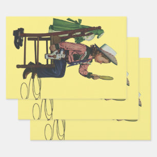 Vintage meisje cowgirl die in de spiegel kijkt Ze Inpakpapier Vel