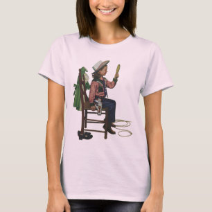 Vintage meisje cowgirl die in de spiegel kijkt Ze  T-shirt
