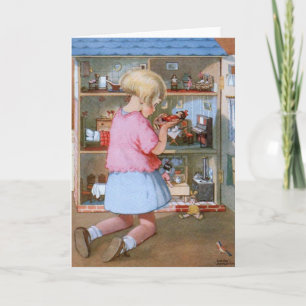 Vintage - Meisje en poppenhuis, Kaart