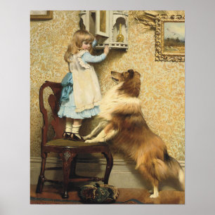 Vintage Meisje en Sheltie Hond Kunst Geheim Plek Poster