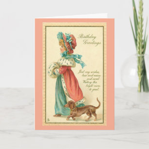 Vintage Meisje Met Hond Verjaardagskaart Kaart