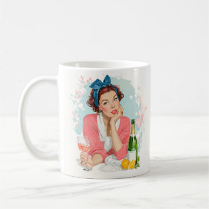 Vintage Meisje met Roze Champagne Koffiemok