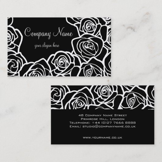 Vintage meisjesachtige zwarte rozen visitekaartje (Voorkant / Achterkant)
