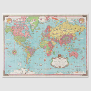 Vintage Mercator Wereldkaart Decoupage Tissuepapier
