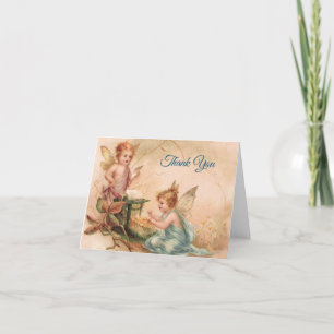 Vintage - Merci - Deux anges en rose et bleu,