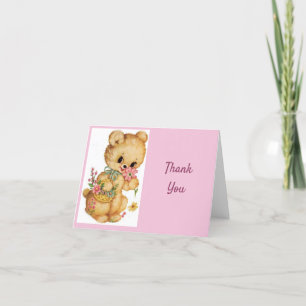 Vintage - Merci - Ours en peluche avec fleurs,