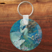 Vintage Mermaid Holding Pearl Sleutelhanger (Voorkant)