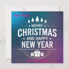 Vintage Merry Christmas and Happy New Year Holiday Kaart