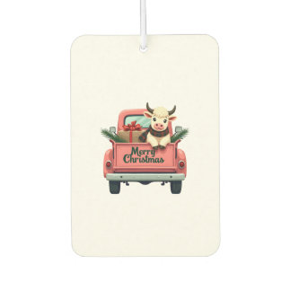Vintage Merry Christmas Highland Cow in Pink Farm  Luchtverfrisser