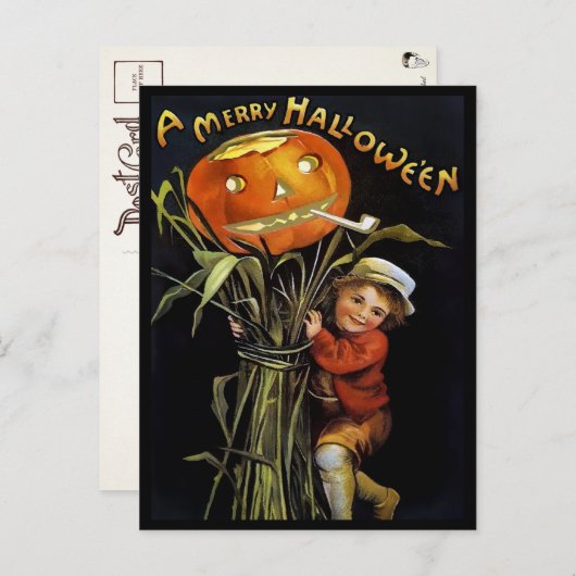 Vintage Merry Halloween Pumpkin Girl Briefkaart (Voorkant / Achterkant)