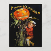 Vintage Merry Halloween Pumpkin Girl Briefkaart (Voorkant)