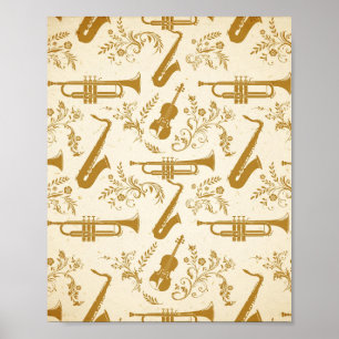 Vintage messing instrument silhouet kunstposter poster