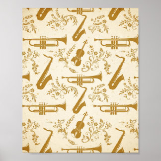 Vintage messing instrument silhouet kunstposter poster