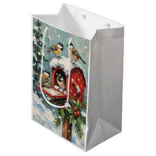 Vintage Mezen op Besneeuwde Kerstbriefbus Medium Cadeauzakje
