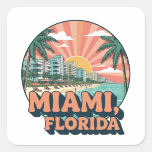 Vintage Miami Florida jaren 80 Kunst Reislogo Vierkante Sticker