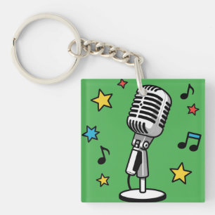 Vintage Microfoon Muziek Noten Retro Zang Ontwerp Sleutelhanger