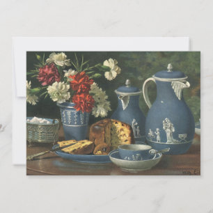 Vintage middagkoffie, cake, thee en bloemen