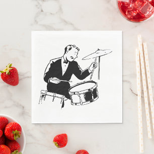 Vintage Midden-Eeuwse Drummer Jazz Percussie Servet