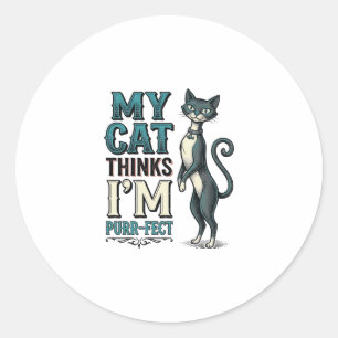 Vintage Mijn Kat Denkt Dat Ik Purr-fecte Kat Ronde Sticker