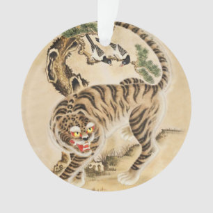 Vintage Minhwa Tijger onder dennenboom Ornament
