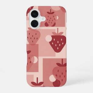 Vintage Minimaal Aardbeienpatroon iPhone 16 Hoesje