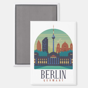 Vintage Minimaal Berlijn Duitsland Silhouet Reis Magneet