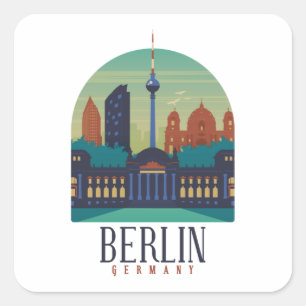 Vintage Minimaal Berlijn Duitsland Silhouet Reis Vierkante Sticker