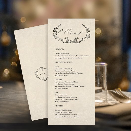 Vintage Minimalist Wedding Menu Card