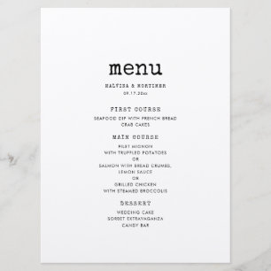 Vintage minimalistische schrijfmachine trouwen menu