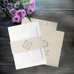 Vintage Minimalistische Trouw Envelope Buikband Uitnodigingen Wikkel