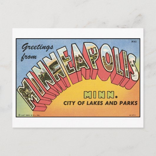 Vintage Minneapolis Briefkaart (Voorkant)
