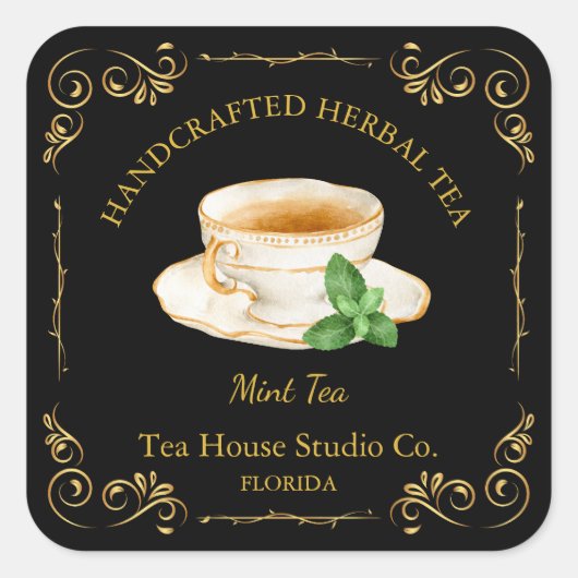 Vintage Mint Tea Square Label (Voorkant)