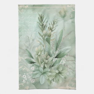 Vintage Mintgroene Botanische Bloemen (1) Theedoek