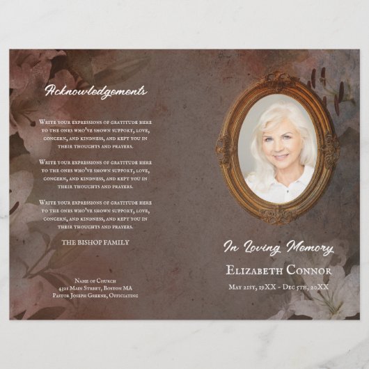 Vintage Mirror Frame Lys Photo Funeral Programme (Devant)
