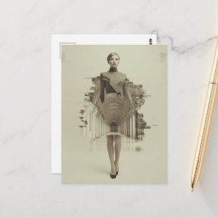 Vintage Mode en Architectuur Vrouwencollage Briefkaart