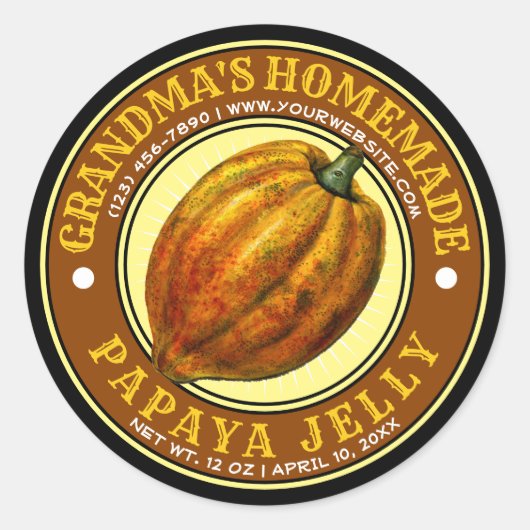 Vintage Modèle Étiquette à la confiture de  Papaya (Devant)