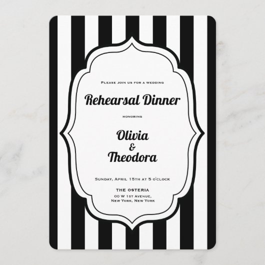 Vintage Modern Stripe Rehearsal Dinner Invitation Kaart (Voorkant)