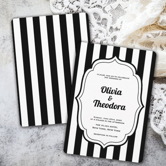 Vintage Modern Stripe Wedding Invitation Kaart