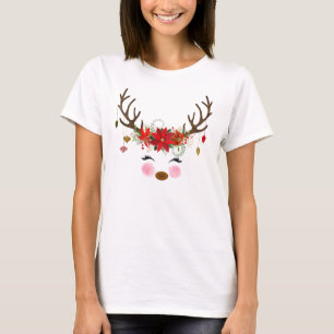 Vintage Moderne Bloemige Rendier Vakantie Whimsica T-shirt