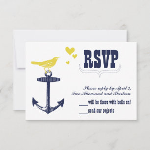 Vintage Moderne Schattige Gele Vogel Marine Anker RSVP Kaartje