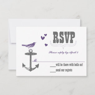 Vintage Moderne Schattige Paarse Vogel Grijze Anke RSVP Kaartje