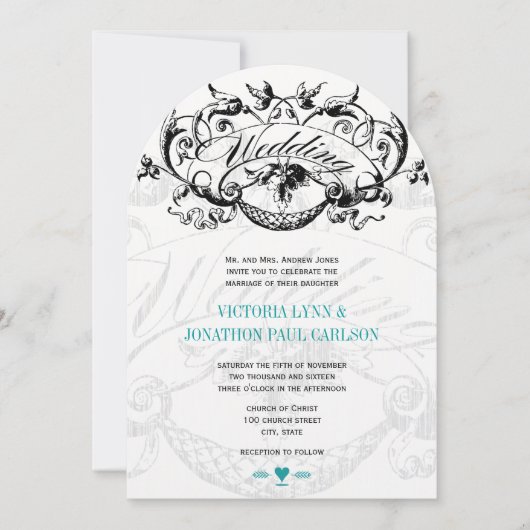 Vintage Moderne Turquoise Aqua Wedding Invitations (Devant)