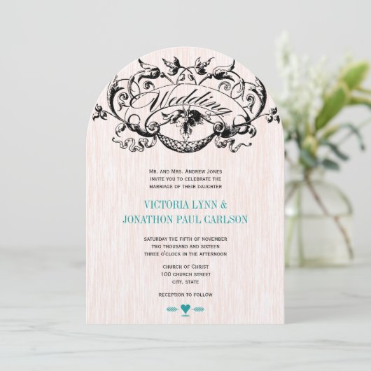Vintage Moderne Turquoise Aqua Wedding Invitations (Debout devant)