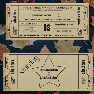 Vintage Moderne Typografie Ticket Trouwen Kaart