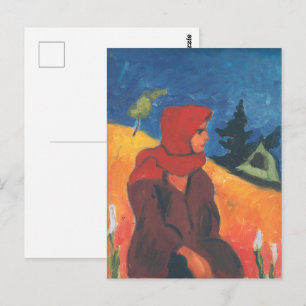 Vintage Modernistische Dorpsmeisje met Rode Sjaal Briefkaart