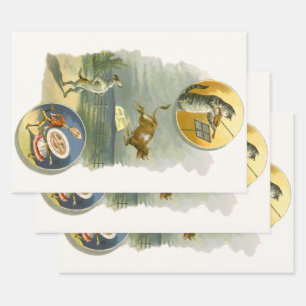 Vintage Moeder Goose Nursery Rhyme Hey Diddle Inpakpapier Vel