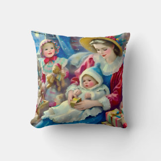 ~VINTAGE Moeder Kinderen Kerstmis ~ Kussen