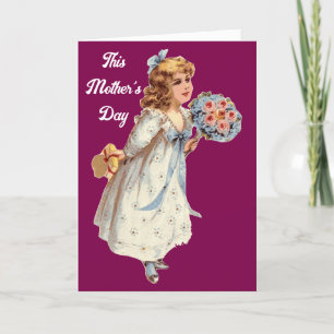 Vintage Moederdag meisje met cadeaus wenskaart Kaart