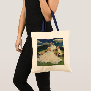 Vintage Moederdag, moeder met kinderen Tote Bag