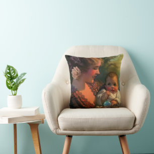 Vintage Moederdag Portret, Moeder en Baby Kussen